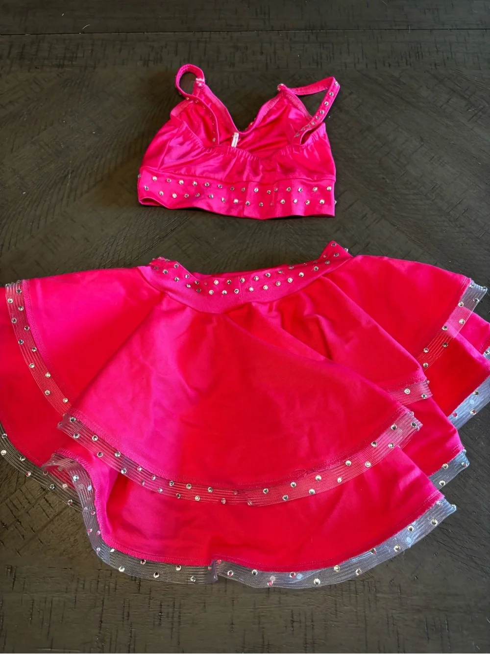 Kelle Hot Pink Two-Piece Jazz Dance Costume with Studded Trim